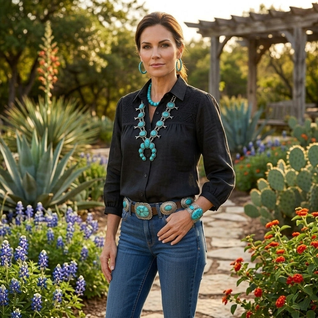 Double Black Linen Cowgirl Blouse