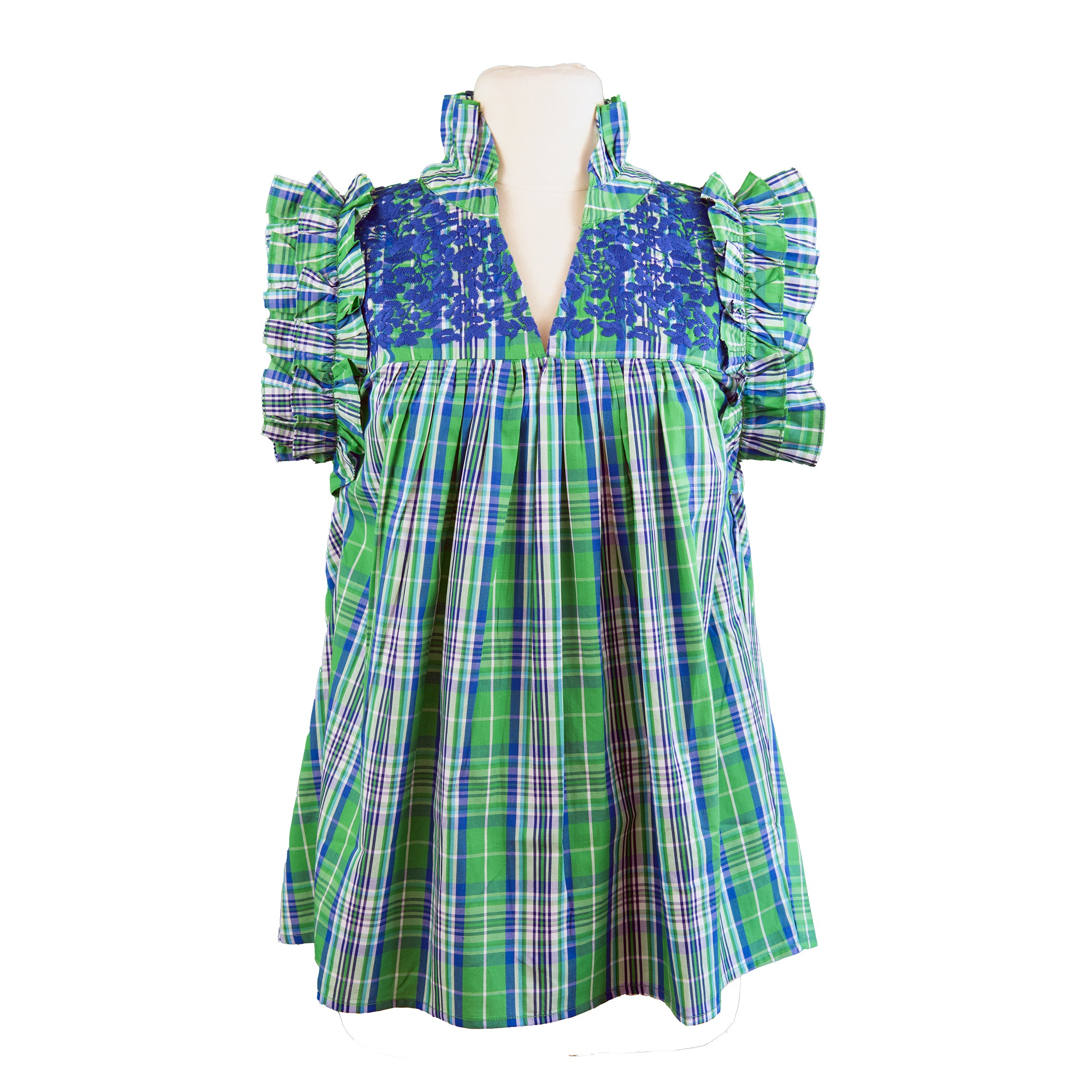 Spring Green Plaid Hummingbird Blouse (XS, S only)