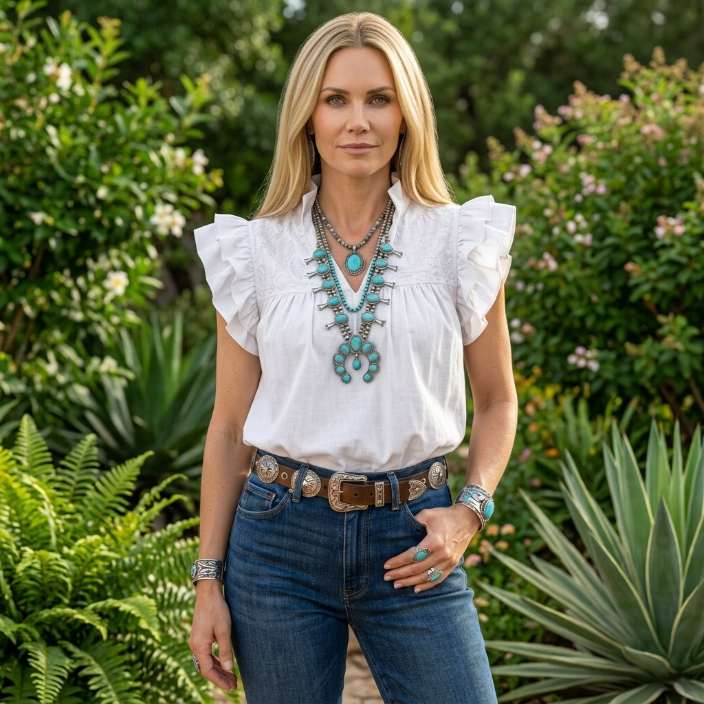 Double White Linen Hummingbird Blouse