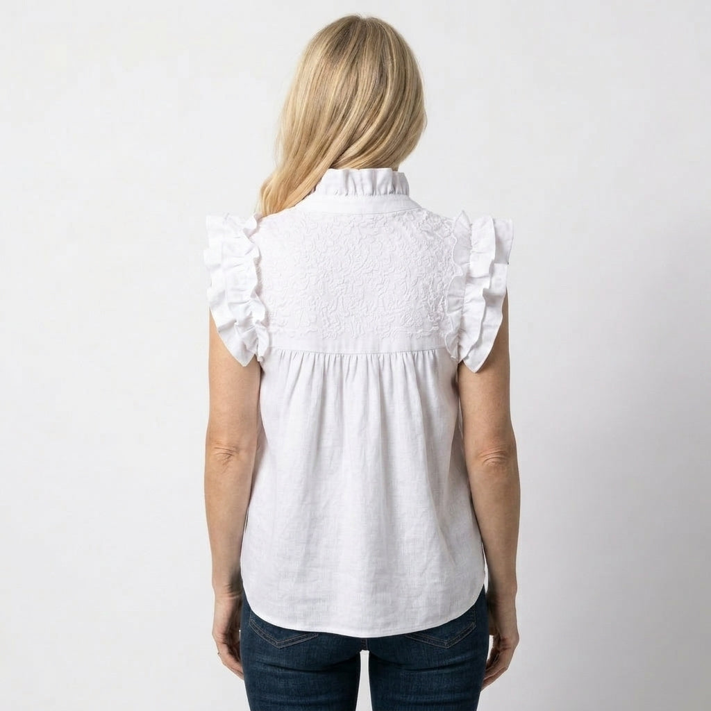 Double White Linen Hummingbird Blouse