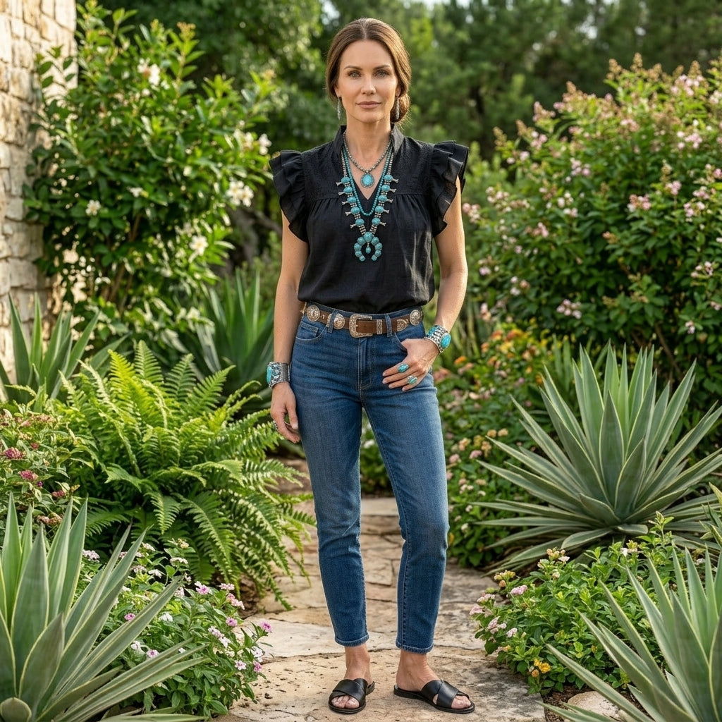 Double Black Linen Hummingbird Blouse