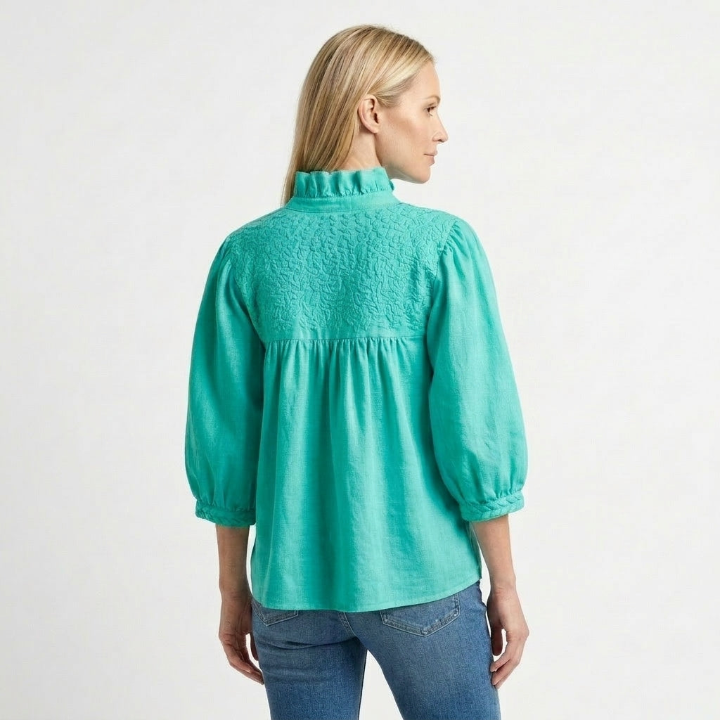 Double Turquoise Linen Tailgater Blouse – SPIRIT DRESS