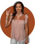 Burnt Orange Gingham Hummingbird Blouse