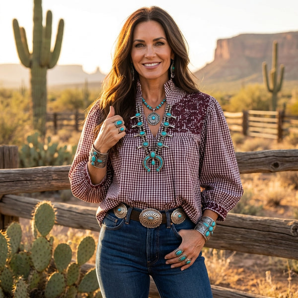 Maroon Gingham Tailgater Blouse (S only)
