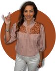 Longhorn Burnt Orange Gingham Tailgater Blouse