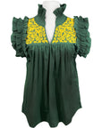 Baylor Green + Gold Hummingbird Blouse