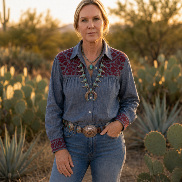 Weathered Navy + Maroon Cowgirl+ Blouse