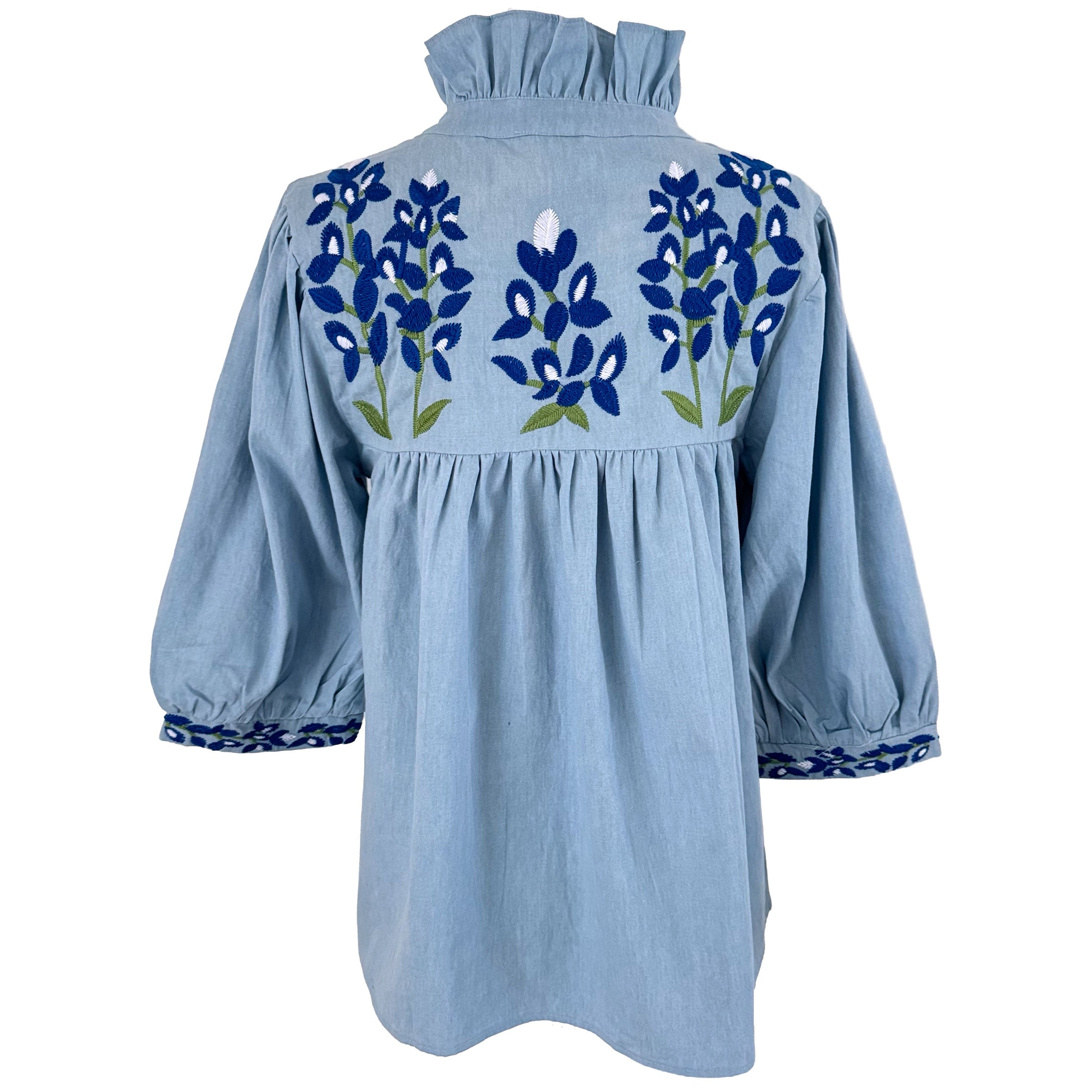 PRE-ORDER: Faded Denim Bluebonnet Tailgater Blouse (shipping early