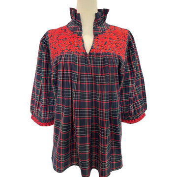 Navy Holiday Plaid Tailgater Blouse