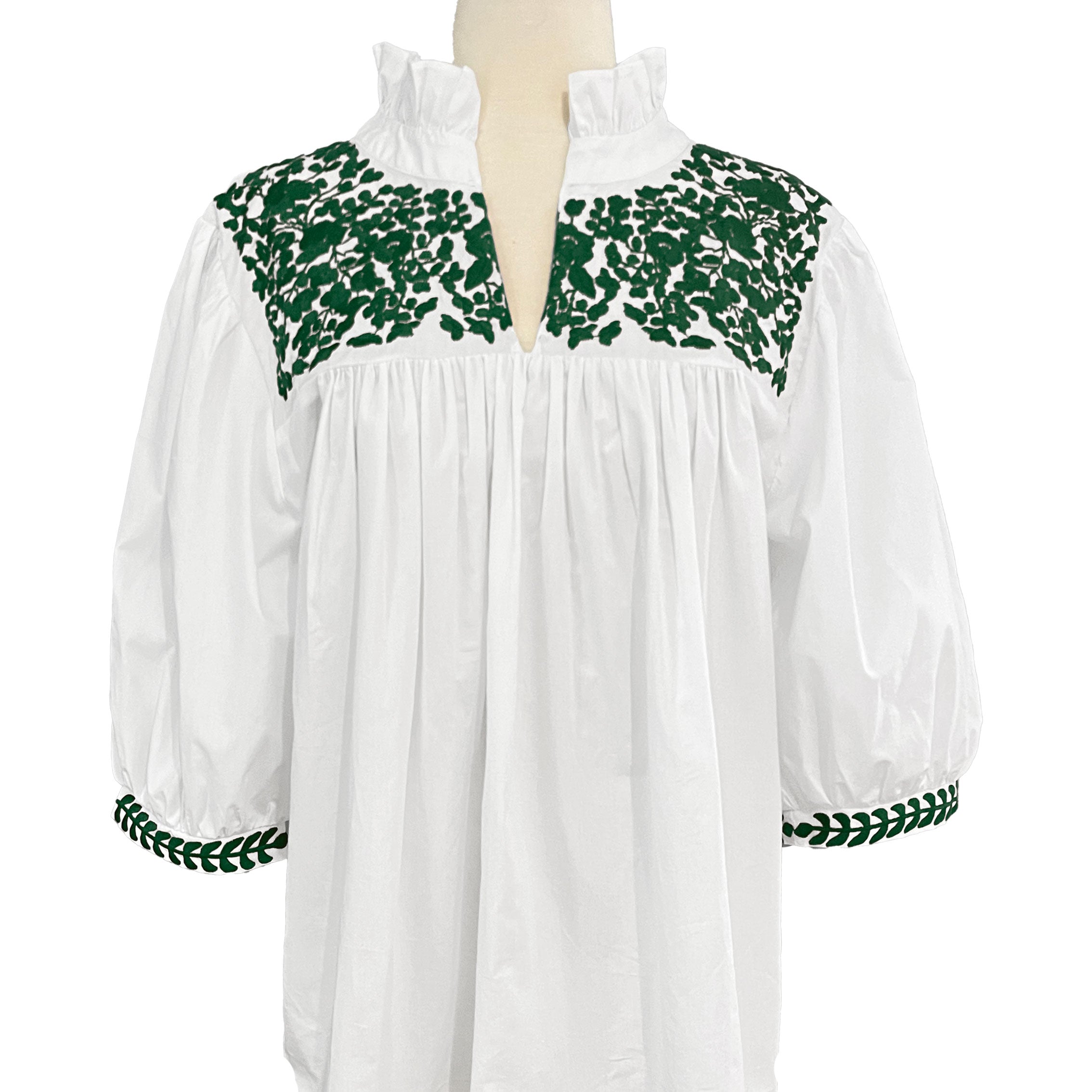 White &amp; Green Tailgater Blouse (XS only)