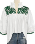 PRE-ORDER: White & Green Tailgater Blouse (October delivery)