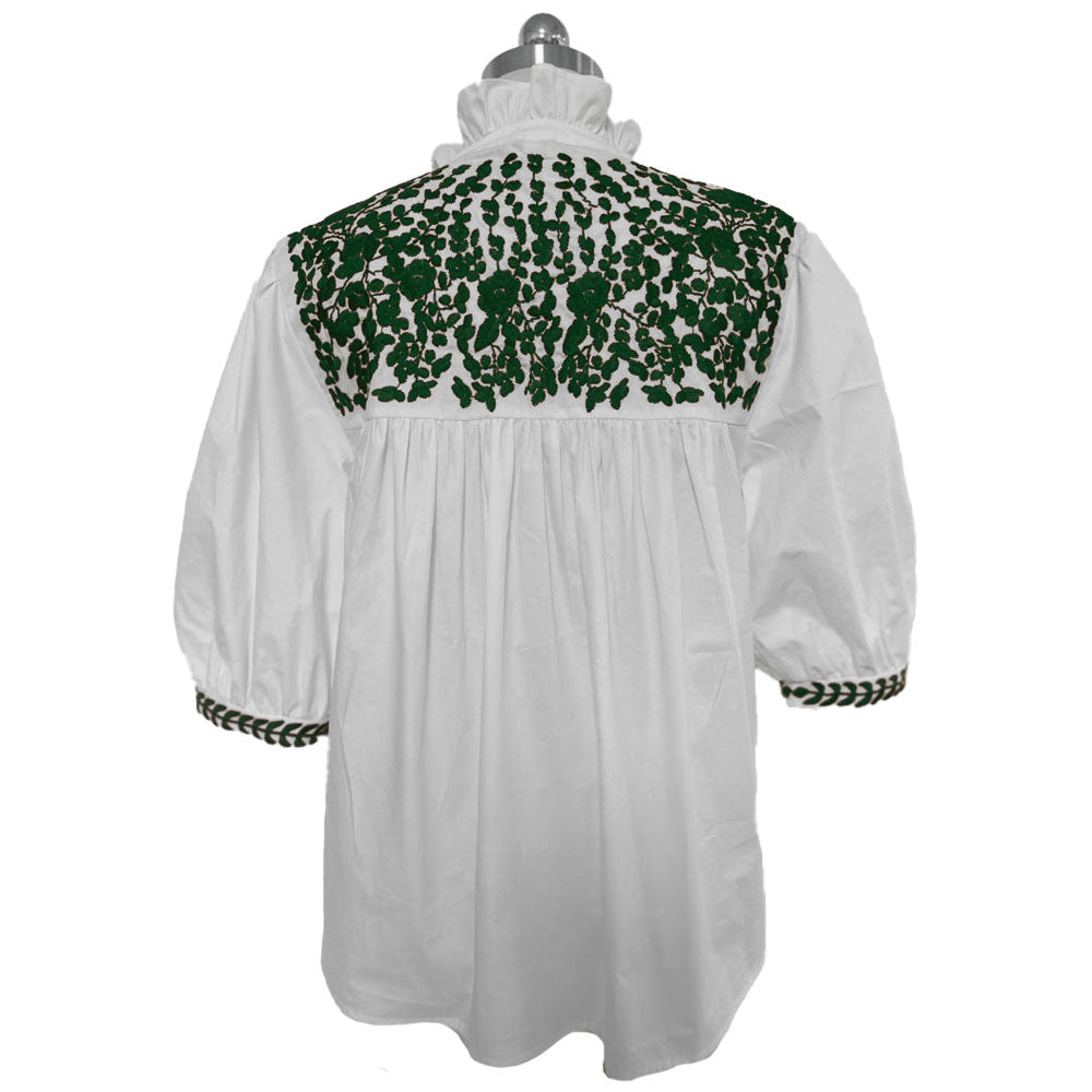 White &amp; Green Tailgater Blouse (XS only)