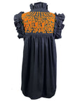 Navy + Bright Orange Hummingbird Dress