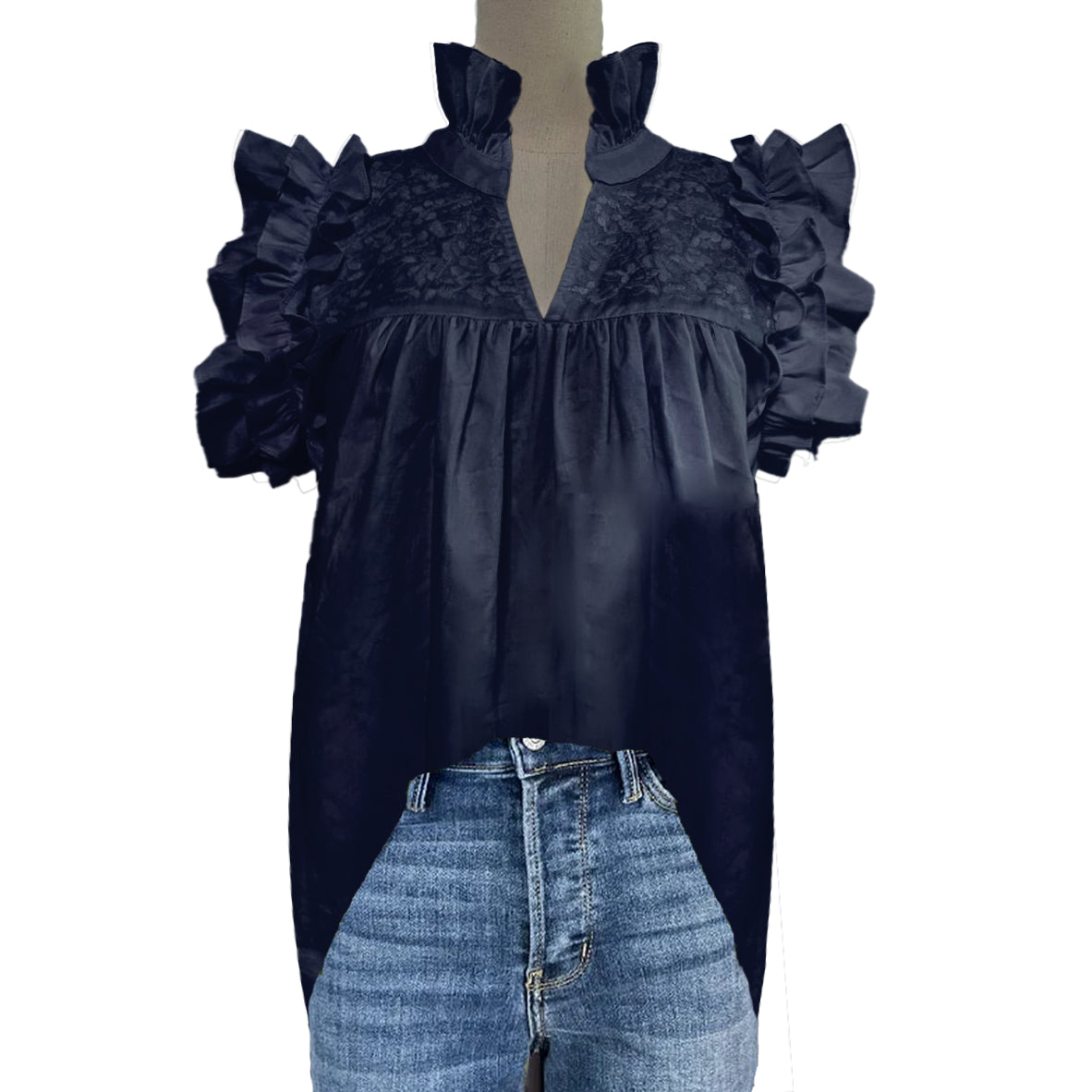 PRE-ORDER: Double Navy Hummingbird Blouse (Late April Ship Date)