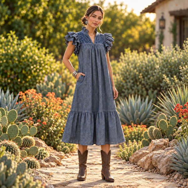 Weathered Navy Chambray + Navy Midi Dress