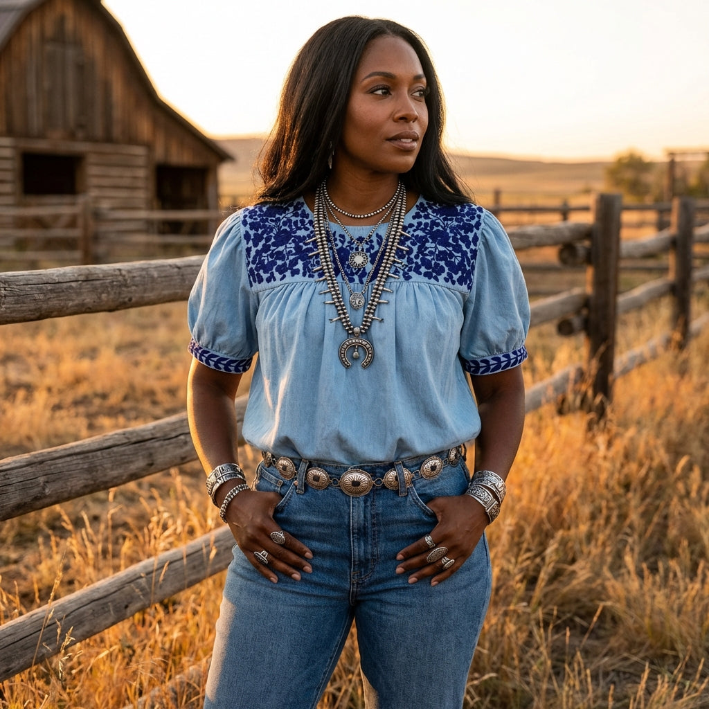 Faded Denim + Purple Halftime Blouse (XS, S only) – SPIRIT DRESS