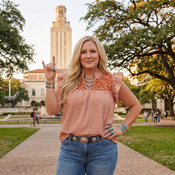 Burnt Orange Gingham Hummingbird Blouse