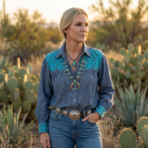 Weathered Navy + Turquoise Cowgirl+ Blouse