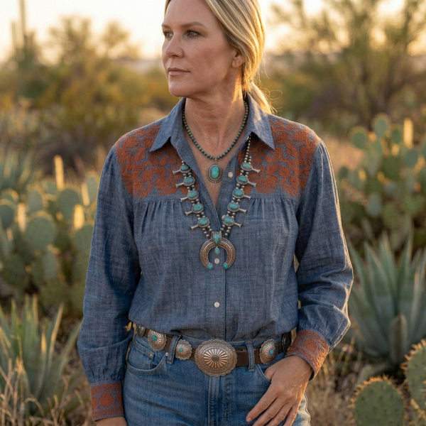 Weathered Navy + Burnt Orange Cowgirl+ Blouse