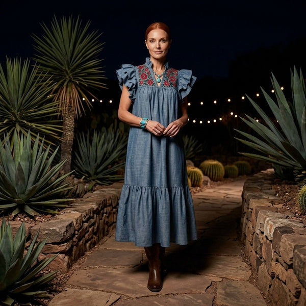 Weathered Navy Chambray Midi Dress