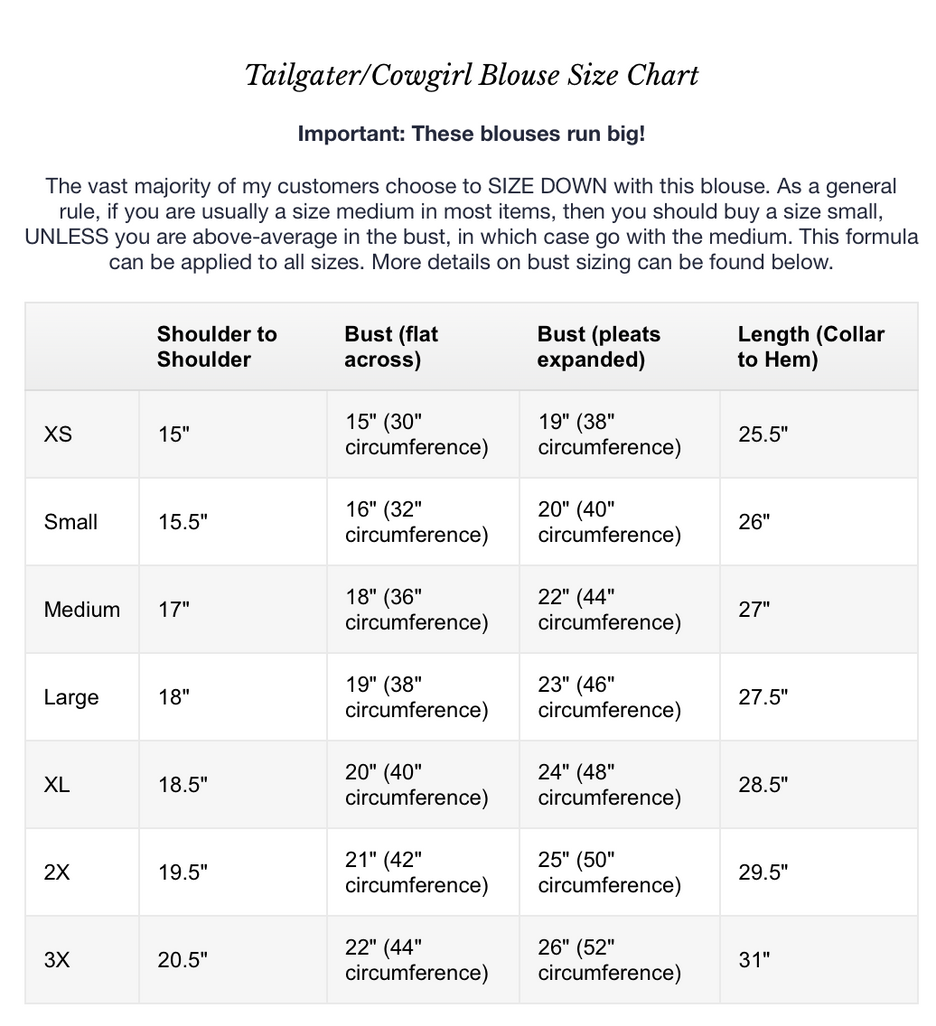 Size Charts SPIRIT DRESS