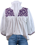 White + Purple Tailgater Blouse